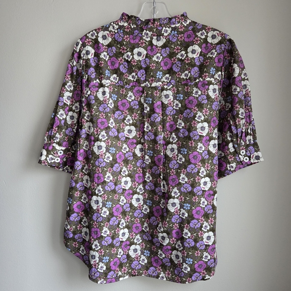 Talbots EUC Ruffle Neck Top Poppy Ditsy Puff Sleeve Floral XS - Picture 10 of 15